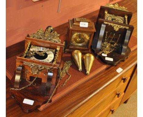 Two modern Dutch wall clocks with brass bob weights and an Elliot mantel timepiece (3).