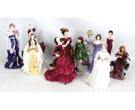 Eleven ceramic figures of ladies including Royal Worcester, Coalport and Royal Doulton examples with various certificates (on