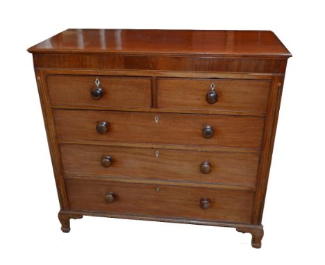 An early 19th century mahogany chest of two short and three long drawers raised on bracket feet, width 122cm.
