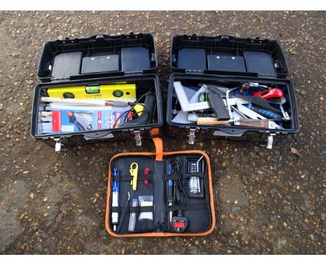 2 Tool boxes with tools to include hot glue gun, hand plane and squares etc&nbsp;