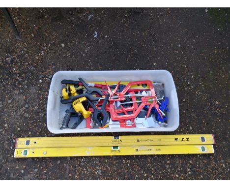 Tray of tools to include clamps and spirit levels etc&nbsp;