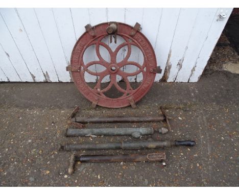 Cast iron grinder wheel and sprayers/pumps. Wheel diameter 48cm approx&nbsp;