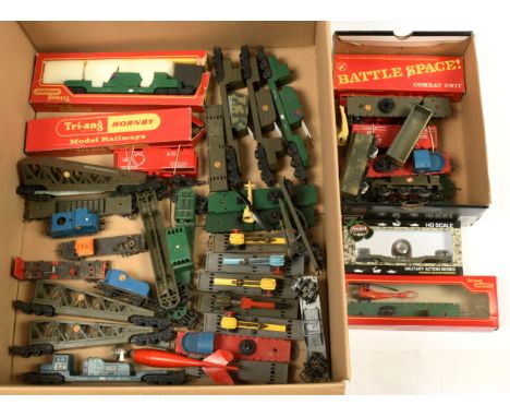 Tri-ang Hornby Battle Space &amp; similar mixed rolling stock. To include 0-6-0 tank loco - olive green, rocket launcher, hel