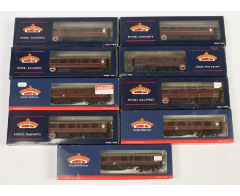 Bachmann 00 Gauge group of Maroon Eastern Region Passenger coaches *9 all in over labelled boxes, Excellent Boxes Good/Plus. 