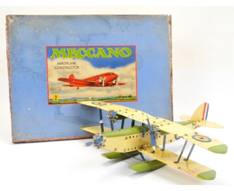 Meccano Aeroplane Constructor Outfit No.2 Circa 1935. Has been built as a No.7 Biplane Airliner using Green, Ivory &amp; Blue