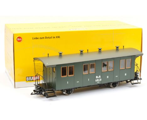 Brawa Gauge 1 (45mm) RhB 1st/2nd 4-wheel All Green Passenger coach No.AB.21 with interior lighting. Near Mint Boxed with inst