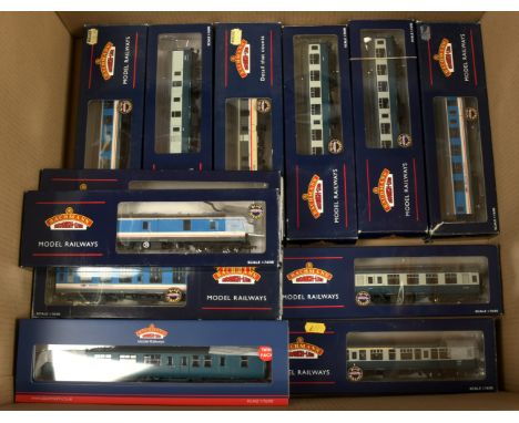 Bachmann 00 Gauge group of Passenger coaches consisting of BR Mk1 Network South East *4, BR Mk1 Intercity Full Brake, BR Blue