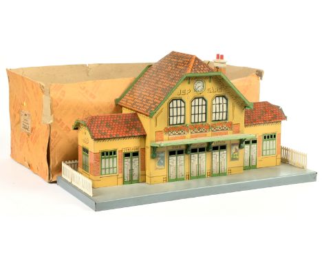 JEP O Gauge Ref 5343-2 2-Storey Central Station Building with JEP-GARE (Station) to the top front with a clock. This is a tin