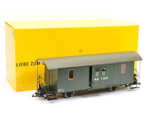 Brawa Gauge 1 (45mm) RhB Ref 15100 All 3rd 4-wheel All Green Luggage Carriage No.F. 4051 with interior lighting. Near Mint Bo