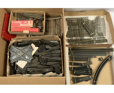Hornby, Trix, Marklin large qty of track sections. To include Hornby Dublo, Trix, Marklin straights, curves, points, diamond 