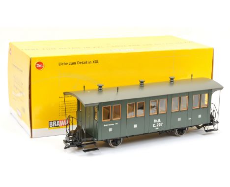 Brawa Gauge 1 (45mm) RhB Ref 15002 All 1st 4-wheel All Green Passenger coach No.C.207 with interior lighting. Near Mint Boxed