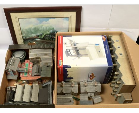 Bachmann, Card &amp; Plastic kit built building, Framed print. To include Bachmann 44-070 Coaling Tower, various card &amp; p