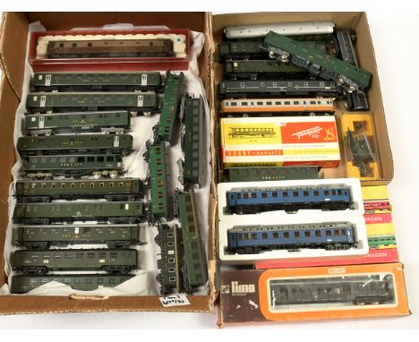 Jouef, Lima, Fleischmann &amp; others group of European Outline coaches. To include Jouef SNCF baggage car; Lima 8038 FS 2nd 