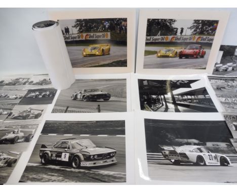 A quantity of black and white photographs of motor sport, bearing copyright stamp from Peter Tempest, plus a selection of lar