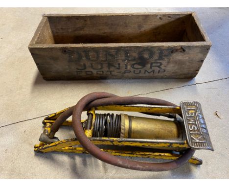A Dunlop Junior footpump box plus a Kismet Baby footpump. 