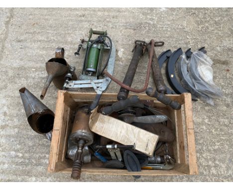 A quantity of assorted Riley parts including a silent third gearbox top and lever, workshop tools etc. 