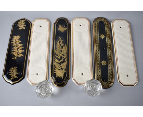 A Collection of Six Various Ceramic Finger Plates and Two Glass Knobs 