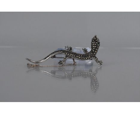 A 20th Century Silver and Marcasite Brooch in the Form of a Lizard with Head Raised, 67mm Long, Stamped Sterling Silver to Ba