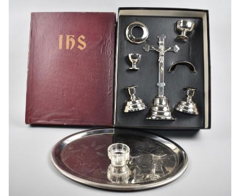 A Late 20th Century Silver Plated Altar Set in Box, Made in West Germany 