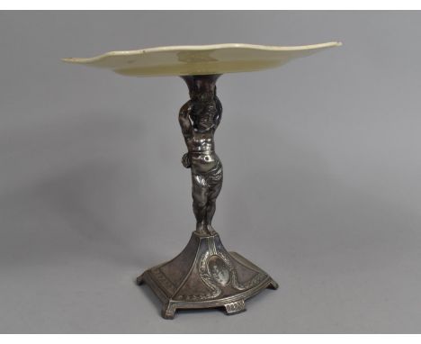 A WMF Silver Plated Tazza Stand in the Form of a Cherub with Unrelated Ceramic Side Plates, 21cms High 