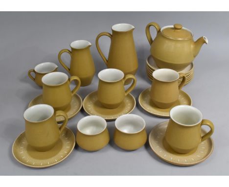 A Collection of Various Denby Mustard Glazed  Teawares To Comprise Jugs, Teapot, Mugs, Saucers Etc 