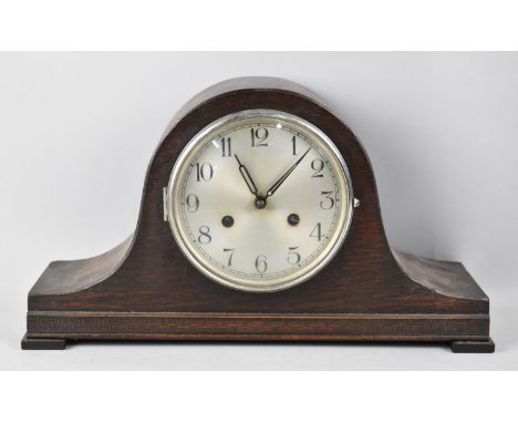 A Mid 20th Century Oak Napoleon Hat Mantel Clock 