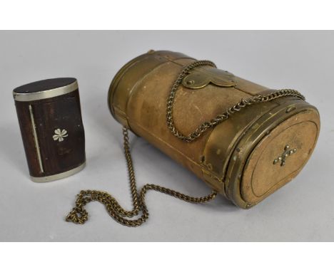 A Vintage Oval Necessaire or Manicure Box with Suspension Chain together with White Metal Mounted Rosewood Snuff with Inlaid 