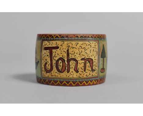 An Edwardian Wooden Decorated Childs Napkin Ring decorated with Noah's Ark and Inscribed John 