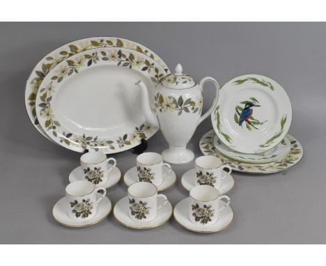 A Royal Worcester Coffee Set for Six together with a Wedgwood Beaconsfield Coffee Pot, PLatters and a Further two Crown Staff