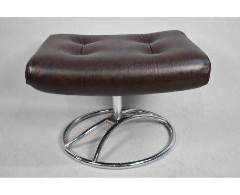 A Modern Button Upholstered Leather Effect Footstool on Chrome Base, 54cm wide 