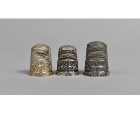A Collection of Three Silver Thimbles, Two By Charles Horner, no. 5 &amp; 8, Hallmarked Chester 1903, 1924 and 1926