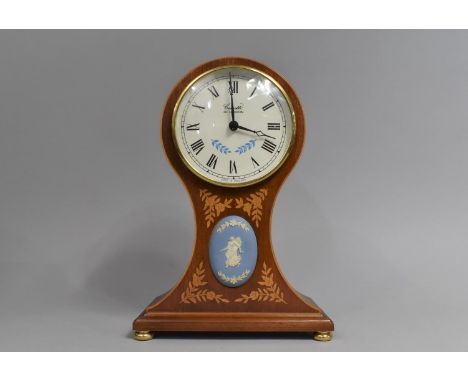 A 20th Century Balloon Clock by Comitti with Oval Wedgwood Jasperware Plaque, Battery Movement, 26cms high 