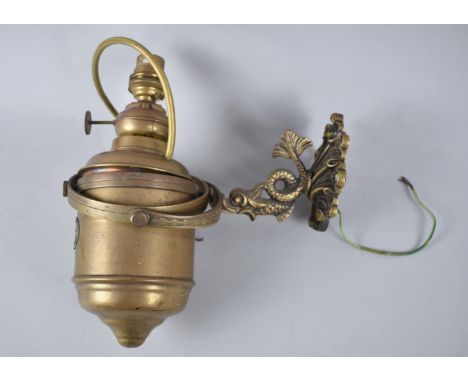 A Copper and Brass Bulkhead Mounting Gimballed Ships Lamp, Originally Oil but now Converted to Electricity, by Imray, Norrie 