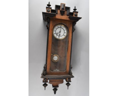 An Edwardian Continental Vienna Style Wall Clock, 90cm high 