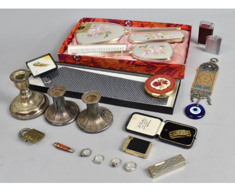 A Collection of Various Vintage and Later Sundries to comprise Dressing Table Set, rings to include Silver Example, Silver Pl