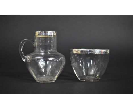 A Matching Silver Rimmed Jug and Bowl, both with Star Cut Base by J&amp;C, Hallmarked Birmingham 1903, Jug 9.5cm high 