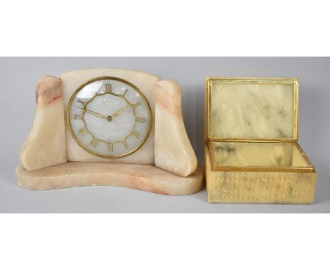 An Art Deco Onyx Mantel Clock and Later Cigarette Box 