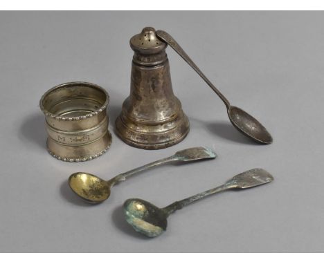 A Collection of Silver Items to Include Napkin Ring, Pepper Pot and Three Salt Spoons, Various Hallmarks etc 