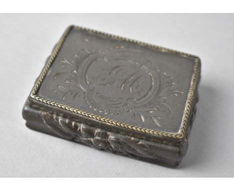 A 19th Century Pewter Rectangular Snuff Box with Engraved Hinged Lid, 7cms Wide 