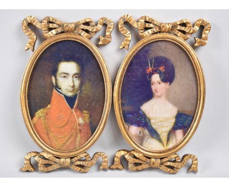 A Pair of Reproduction Gilt Framed Portrait Miniatures, 25cms High 