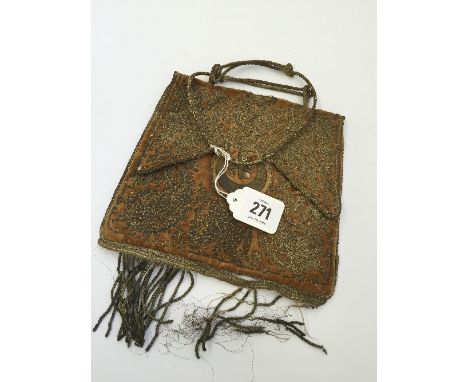 An Elizabethan style metal thread and velvet woven handbag on cord handle decorated with a star and crescent shaped motif and