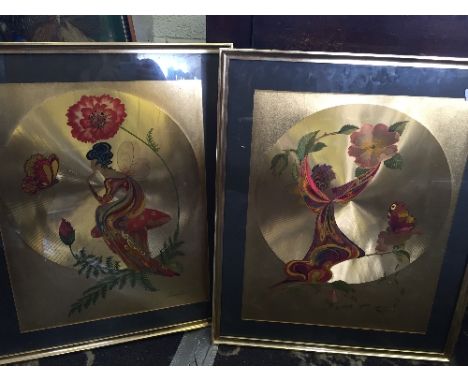 A pair of modern metallic gold furnishing prints in the Art Nouveau style depicting Fairies.