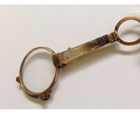 A pair of Victorian lorgnettes with mother of pearl mount (one side mother of pearl missing).
