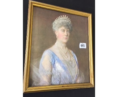 A framed and glazed photographic portrait print of Queen Mary, framed to display at the reverse the signed dedication from Ma