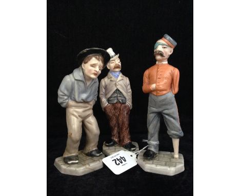 Three Worcester china Menu holders from the "Down-and-Out Men" series introduced in 1874.  The series figures were based on d