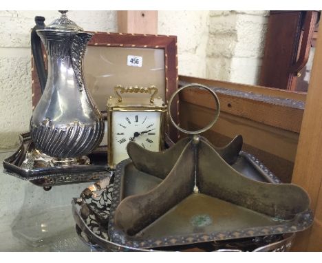 Three photograph frames together with a Smiths battery operated carriage clock
