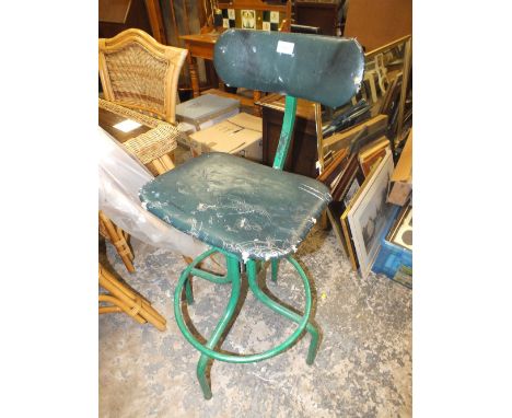 AN INDUSTRIAL STYLE VINTAGE GREEN CAST METAL 'TONSAD' STOOL / CHAIR