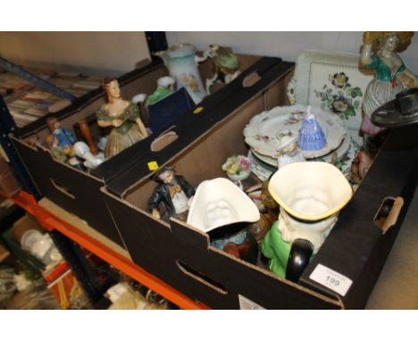 TWO TRAYS OF ASSORTED CERAMIC FIGURES ETC. 