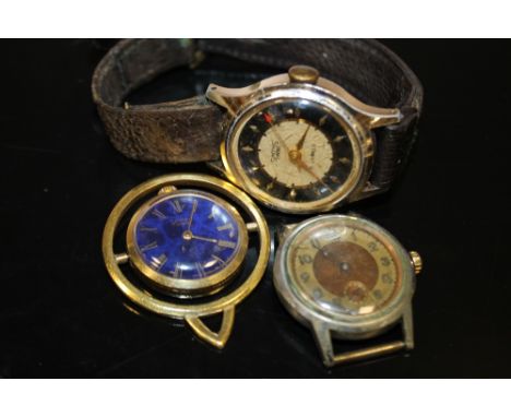 A SMITHS EMPIRE VINTAGE WRIST WATCH TOGETHER WITH ANOTHER AND A ROTARY SPINNING PENDANT WATCH