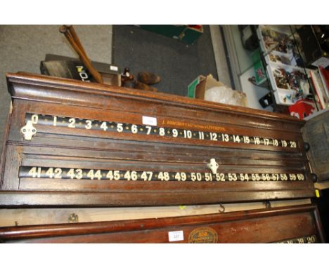 A VINTAGE SNOOKER SCORING BOARD BY J ASHCROFT AND CO OF LIVERPOOL